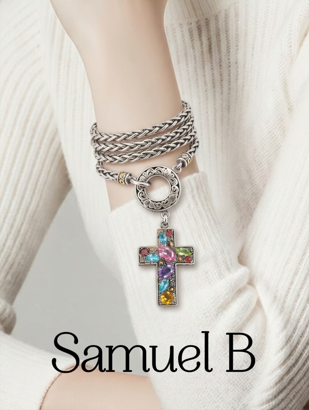 BJC SAMUEL B BENHAM SIGNED 18KG GENUINE GEMS .925 TOGGLE BRACELET 👀🤩